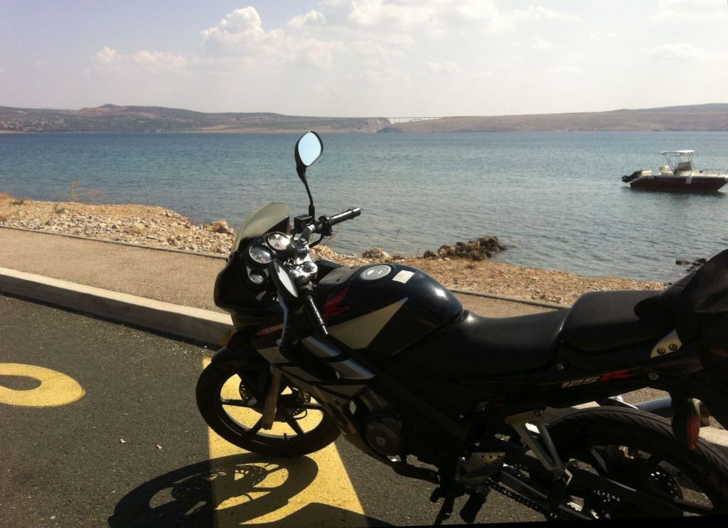 Riding past the island Pag in Croatia